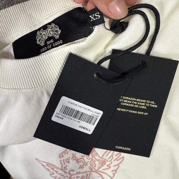 Darc Sport Cherub and the Skull Pump Cover Tee, Cream. XS - Picture 4 of 5